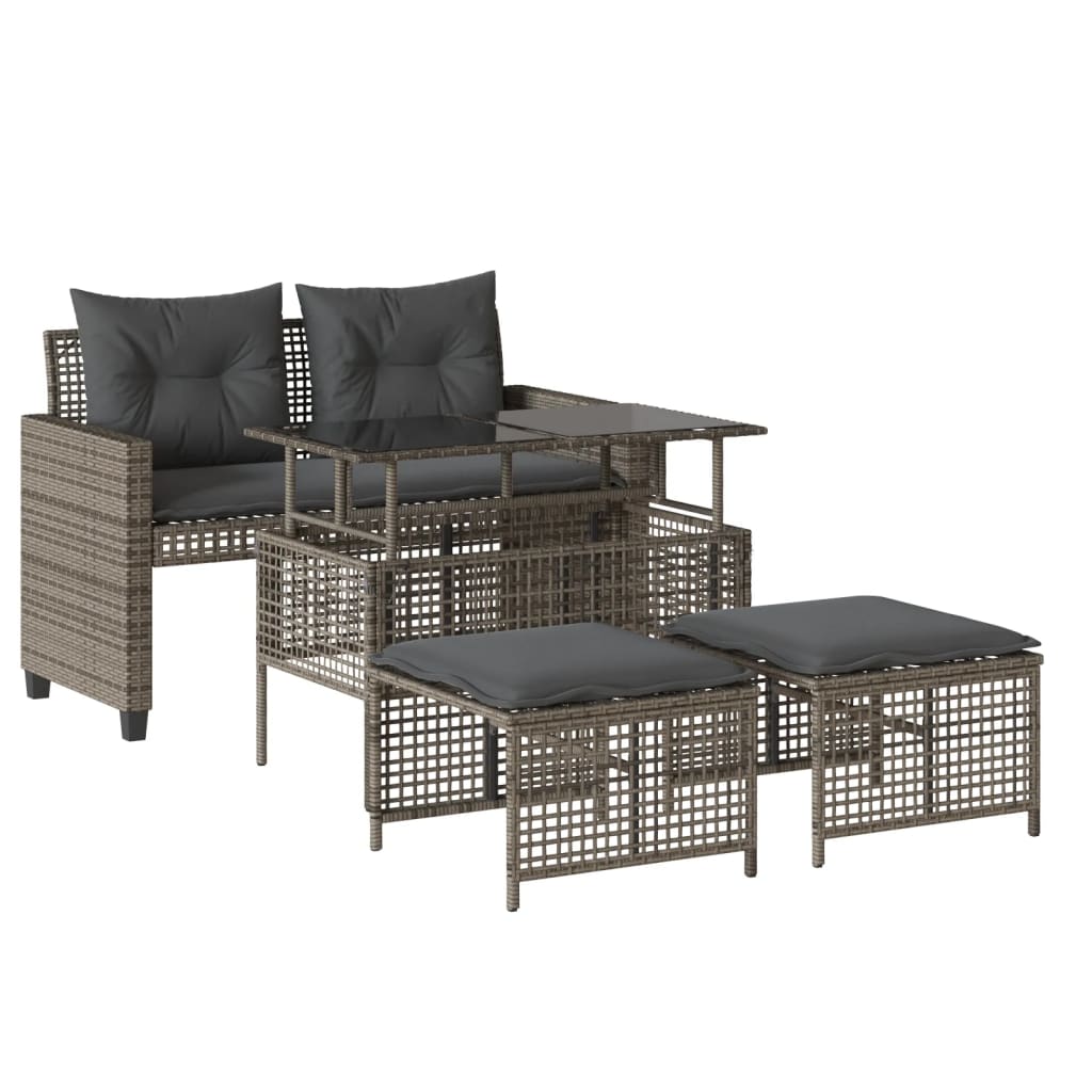 sofasæt til haven 4 dele med hynder polyrattan og glas grå