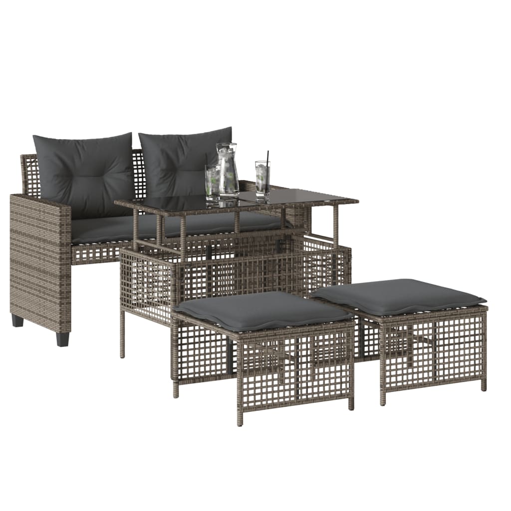 sofasæt til haven 4 dele med hynder polyrattan og glas grå