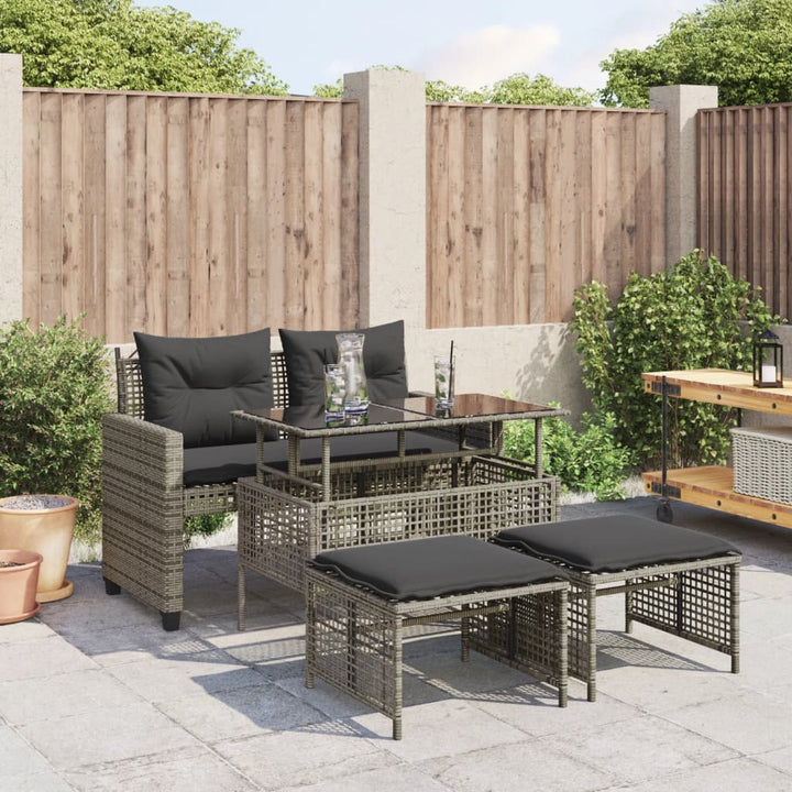 sofasæt til haven 4 dele med hynder polyrattan og glas grå