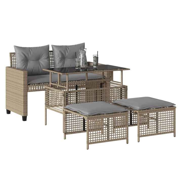 sofasæt til haven 4 dele med hynder polyrattan og glas beige