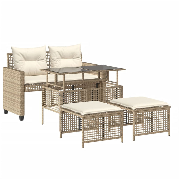 sofasæt til haven 4 dele med hynder polyrattan og glas beige