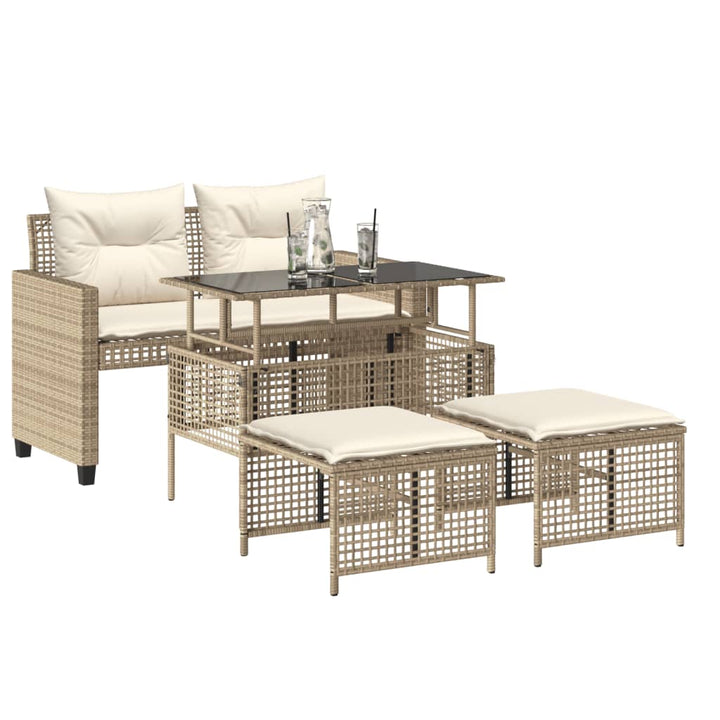 sofasæt til haven 4 dele med hynder polyrattan og glas beige