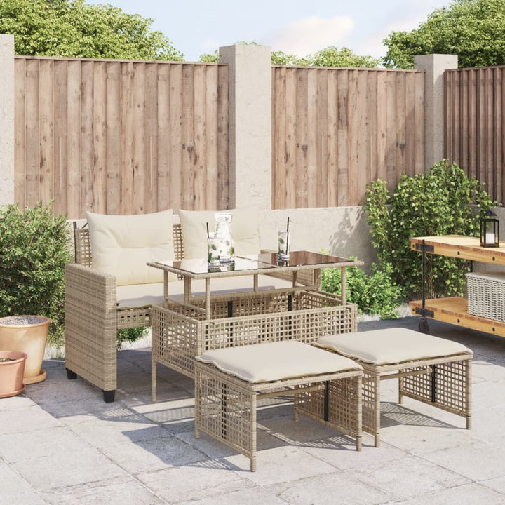 sofasæt til haven 4 dele med hynder polyrattan og glas beige