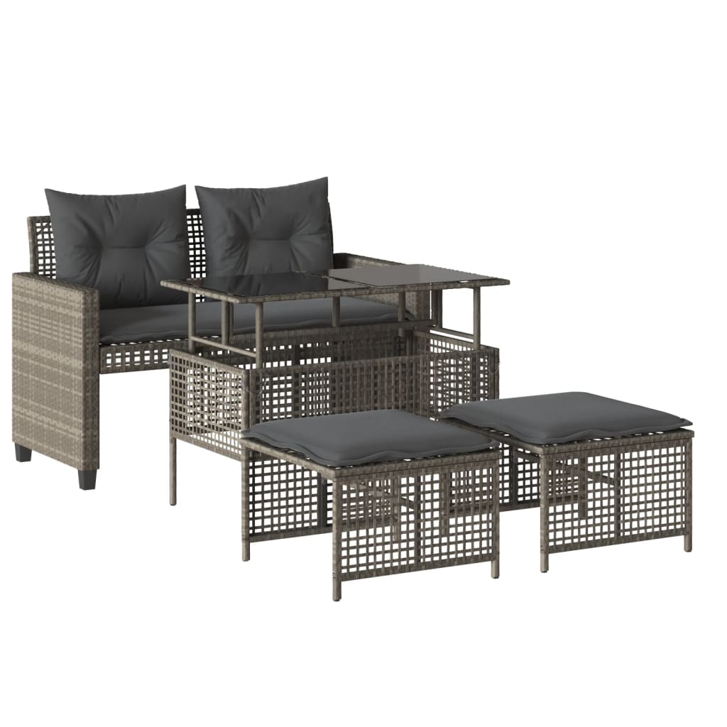 sofasæt til haven 4 dele med hynder polyrattan og glas lysegrå