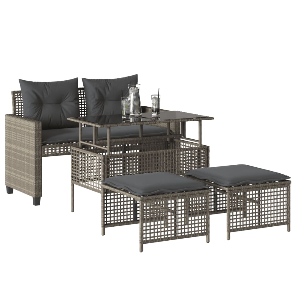 sofasæt til haven 4 dele med hynder polyrattan og glas lysegrå