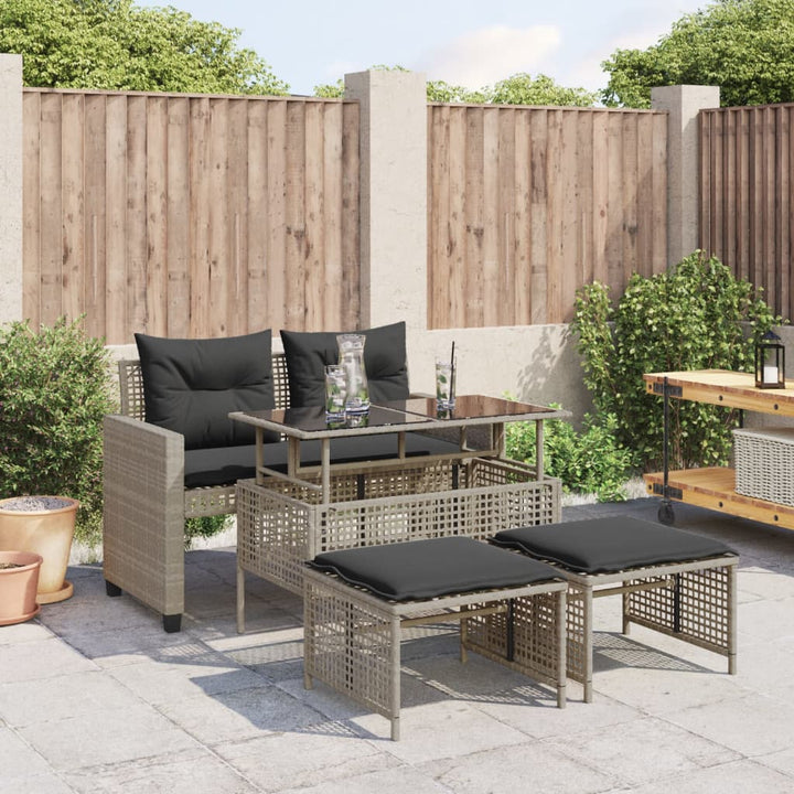 sofasæt til haven 4 dele med hynder polyrattan og glas lysegrå
