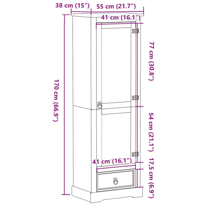klædeskab Corona 55x38x170 cm massivt fyrretræ