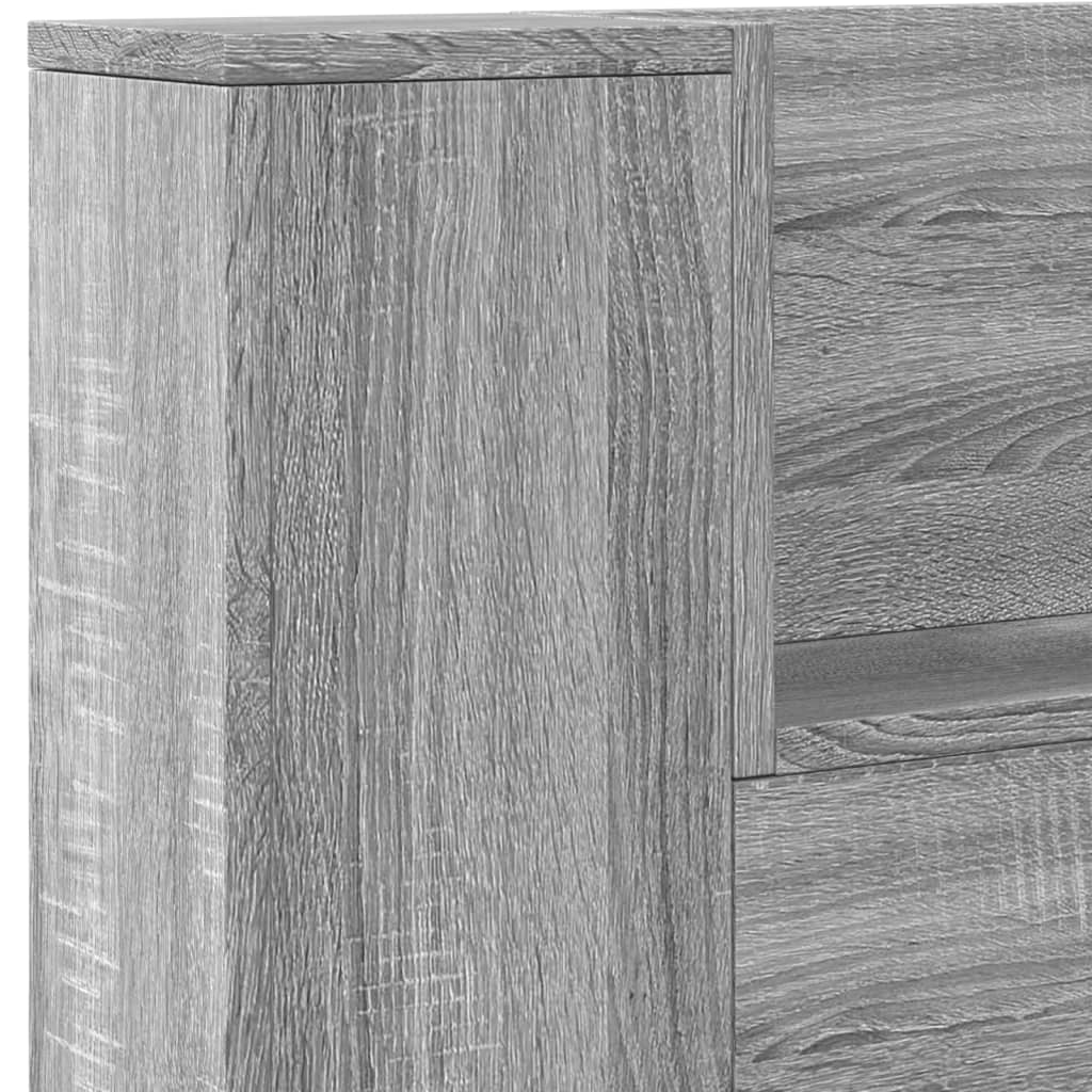sengegavl m. opbevaring og LED-lys 220x16,5x103,5 cm grå sonoma