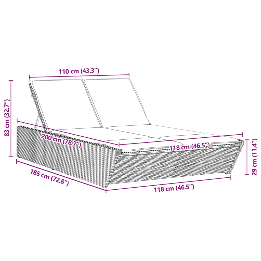 dobbelt loungesofa med hynder polyrattan sort