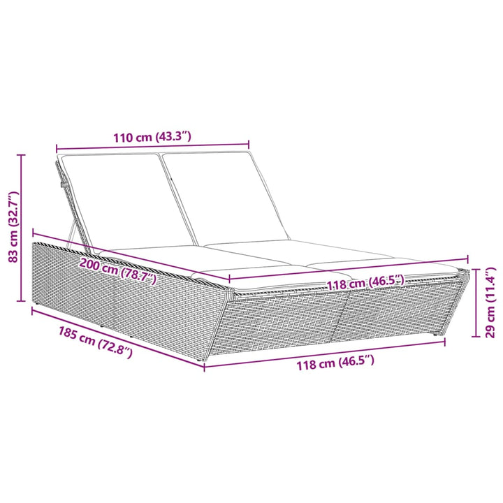 dobbelt loungesofa med hynder polyrattan sort