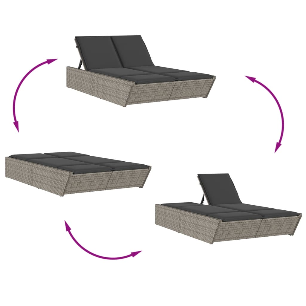 loungesofa med hynder polyrattan grå
