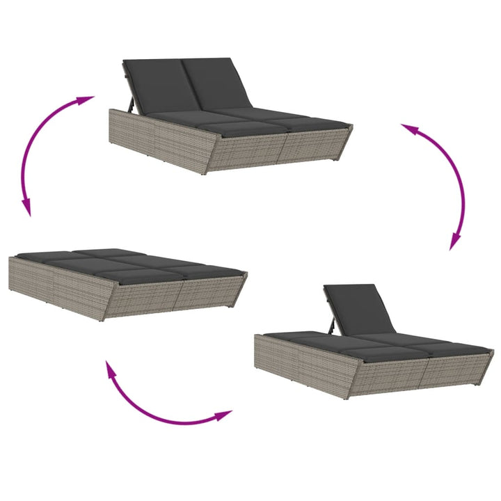 loungesofa med hynder polyrattan grå