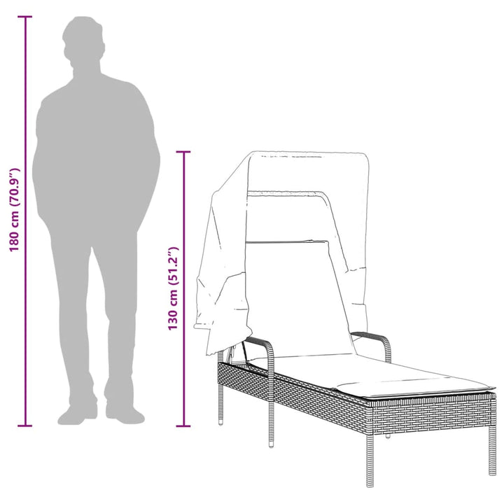 loungesofa med baldakin polyrattan sort