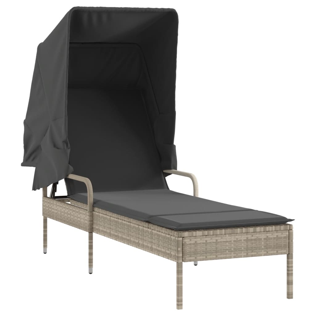 loungesofa med baldakin polyrattan grå