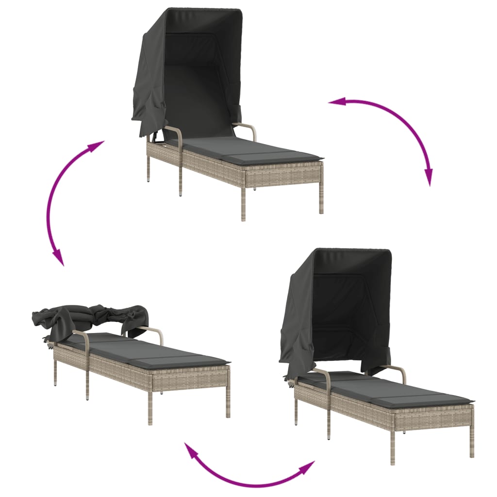 loungesofa med baldakin polyrattan grå