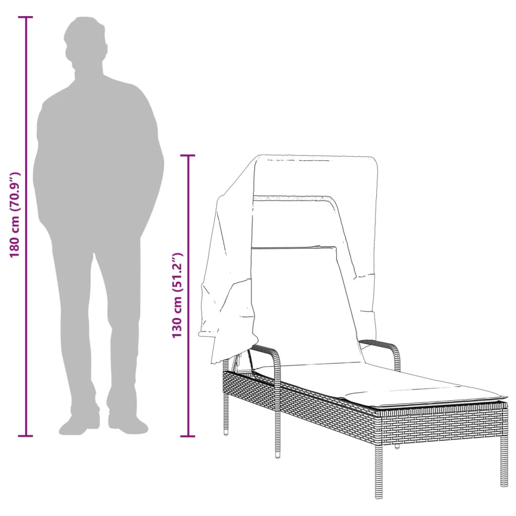 loungesofa med baldakin polyrattan grå