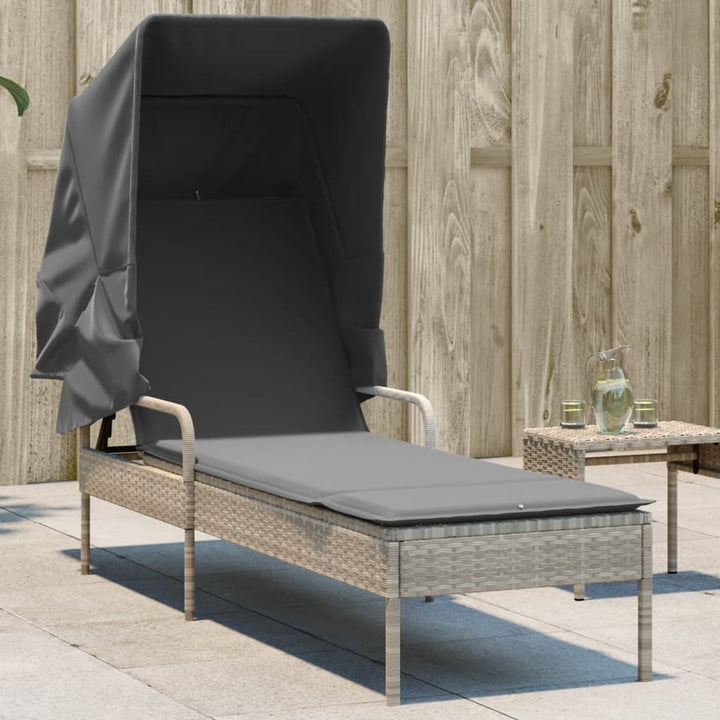 loungesofa med baldakin polyrattan grå