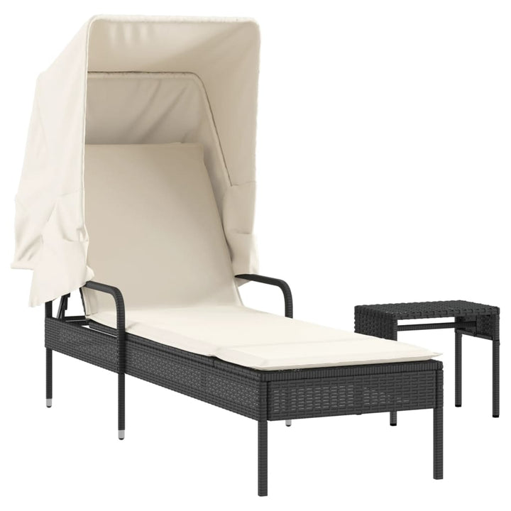 liggestol med baldakin og bord polyrattan sort