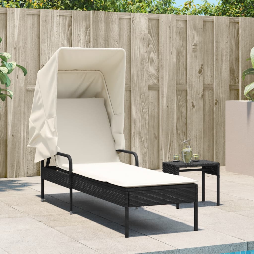 liggestol med baldakin og bord polyrattan sort