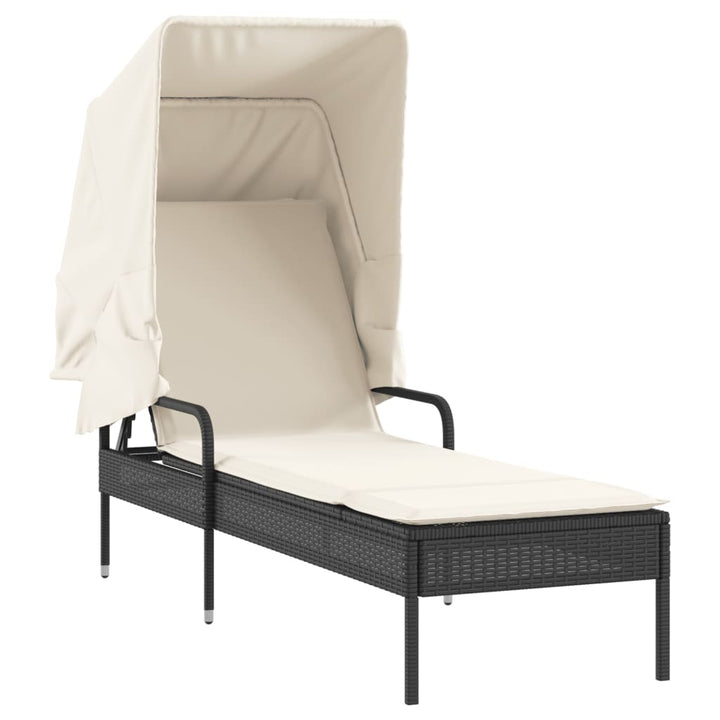 liggestol med baldakin og bord polyrattan sort