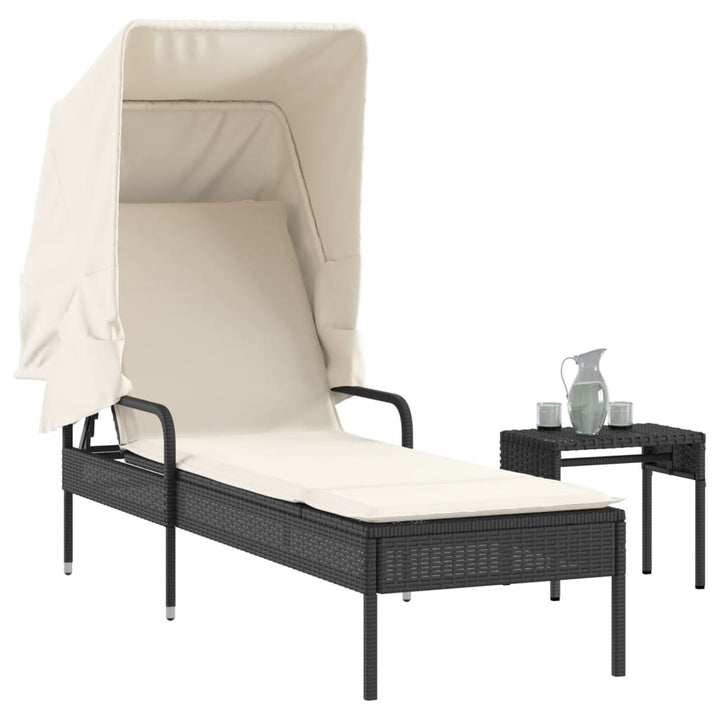 liggestol med baldakin og bord polyrattan sort