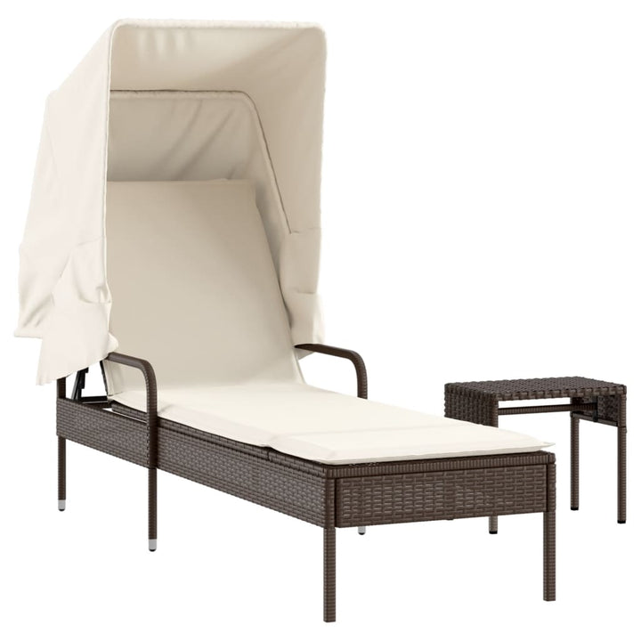 liggestol med baldakin og bord polyrattan brun