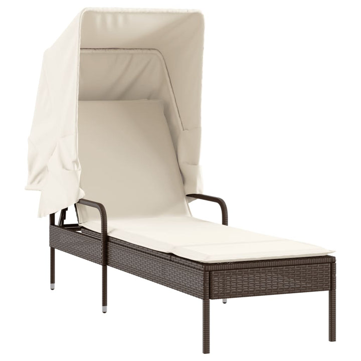 liggestol med baldakin og bord polyrattan brun