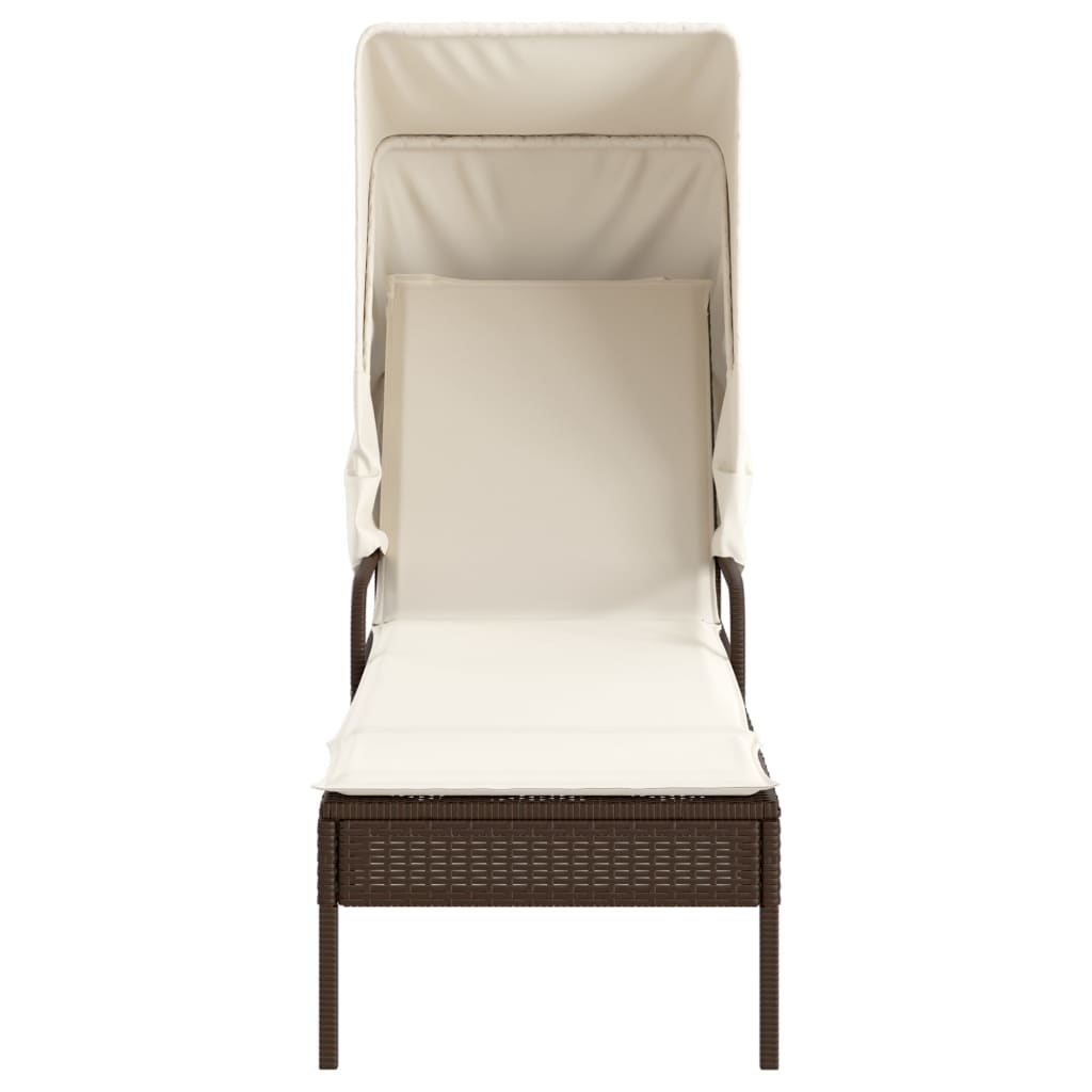 liggestol med baldakin og bord polyrattan brun