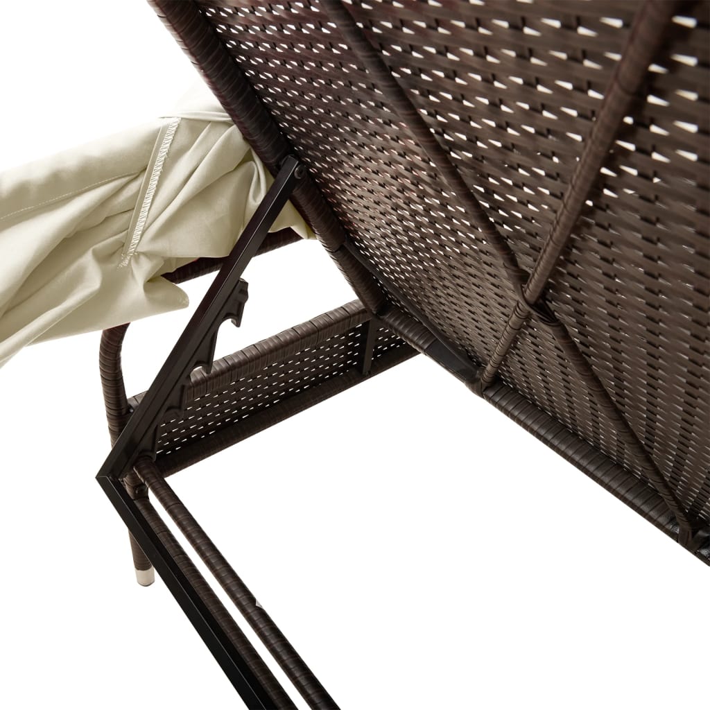 liggestol med baldakin og bord polyrattan brun
