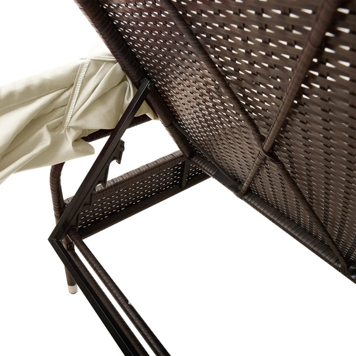 liggestol med baldakin og bord polyrattan brun