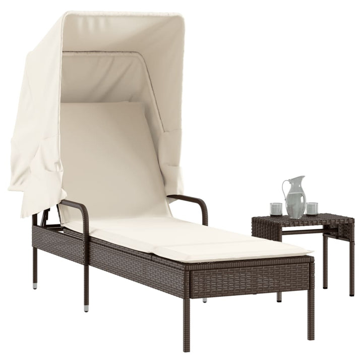 liggestol med baldakin og bord polyrattan brun