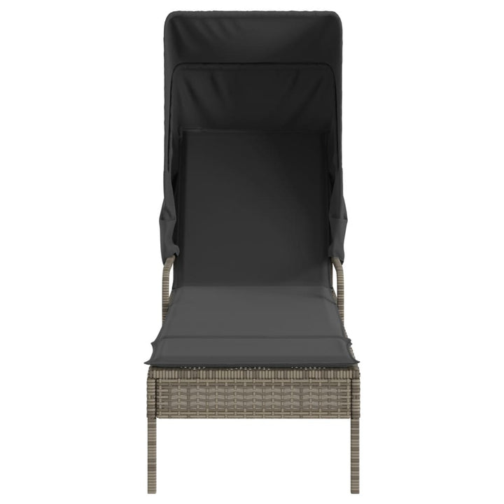 liggestol med baldakin og bord polyrattan grå