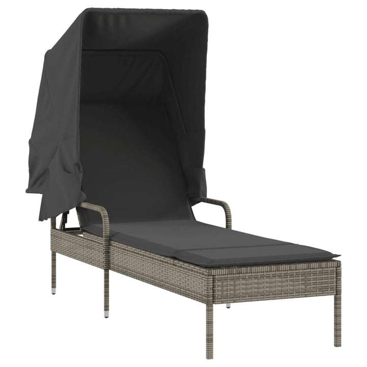 liggestol med baldakin og bord polyrattan grå