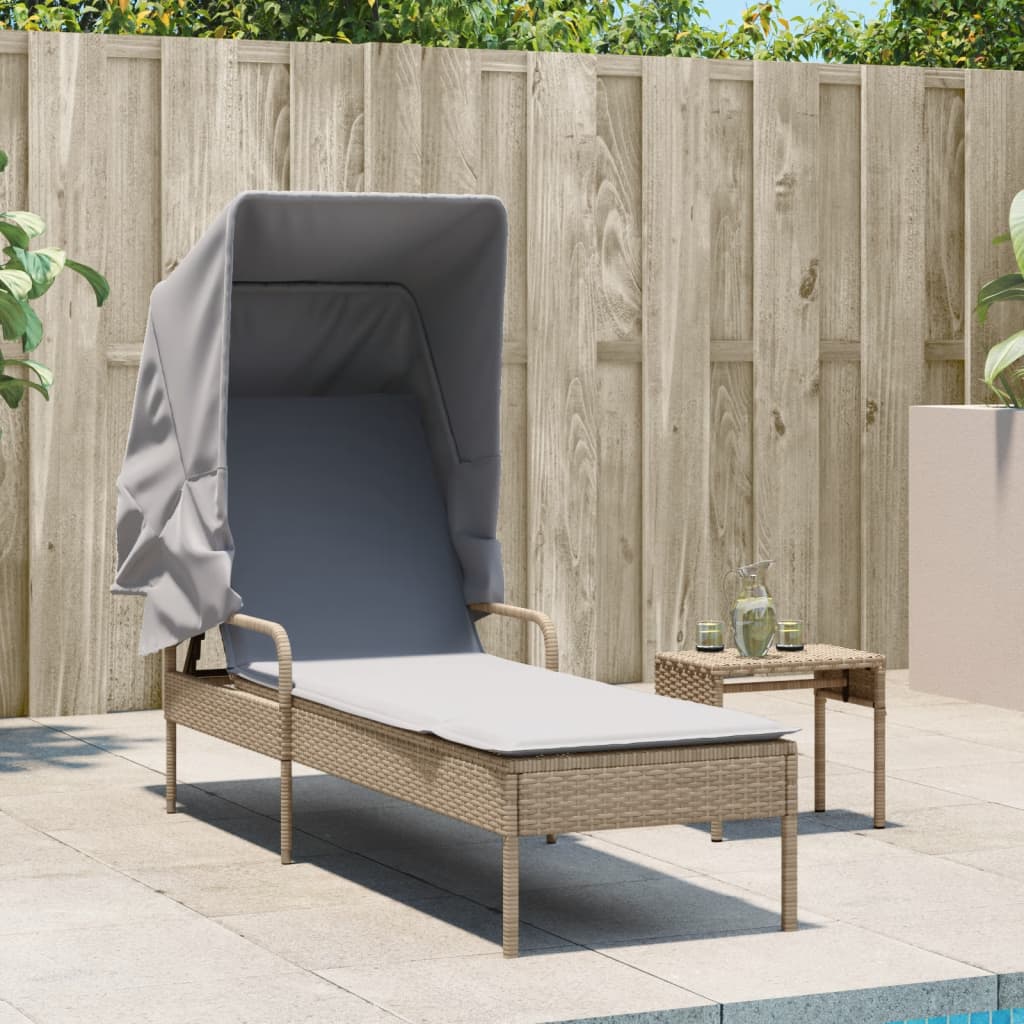 liggestol med baldakin og bord polyrattan beige