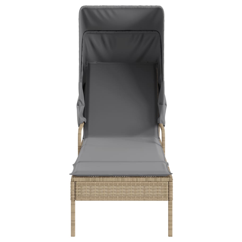 liggestol med baldakin og bord polyrattan beige