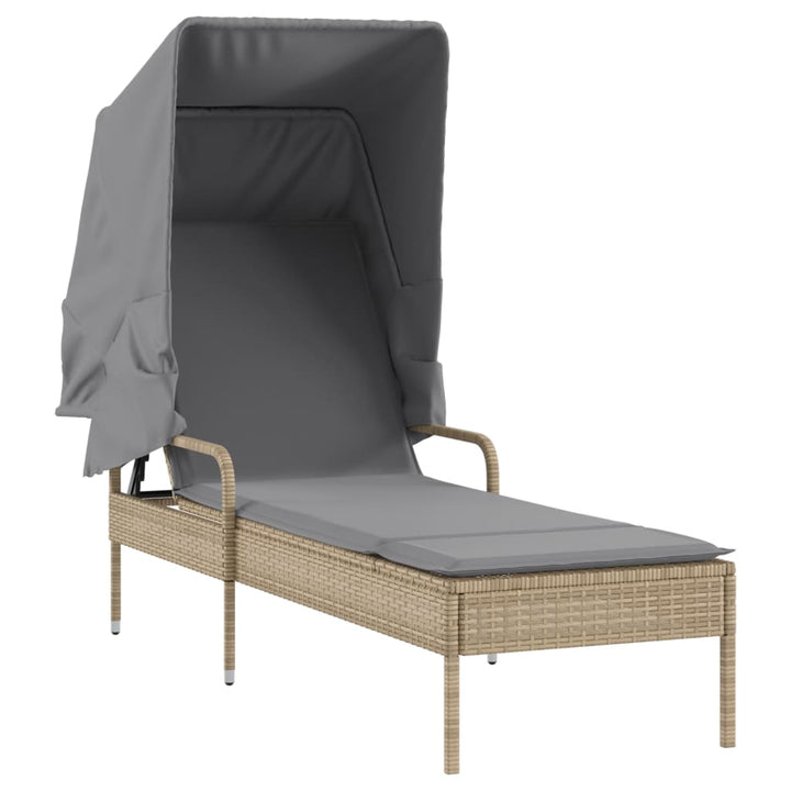 liggestol med baldakin og bord polyrattan beige