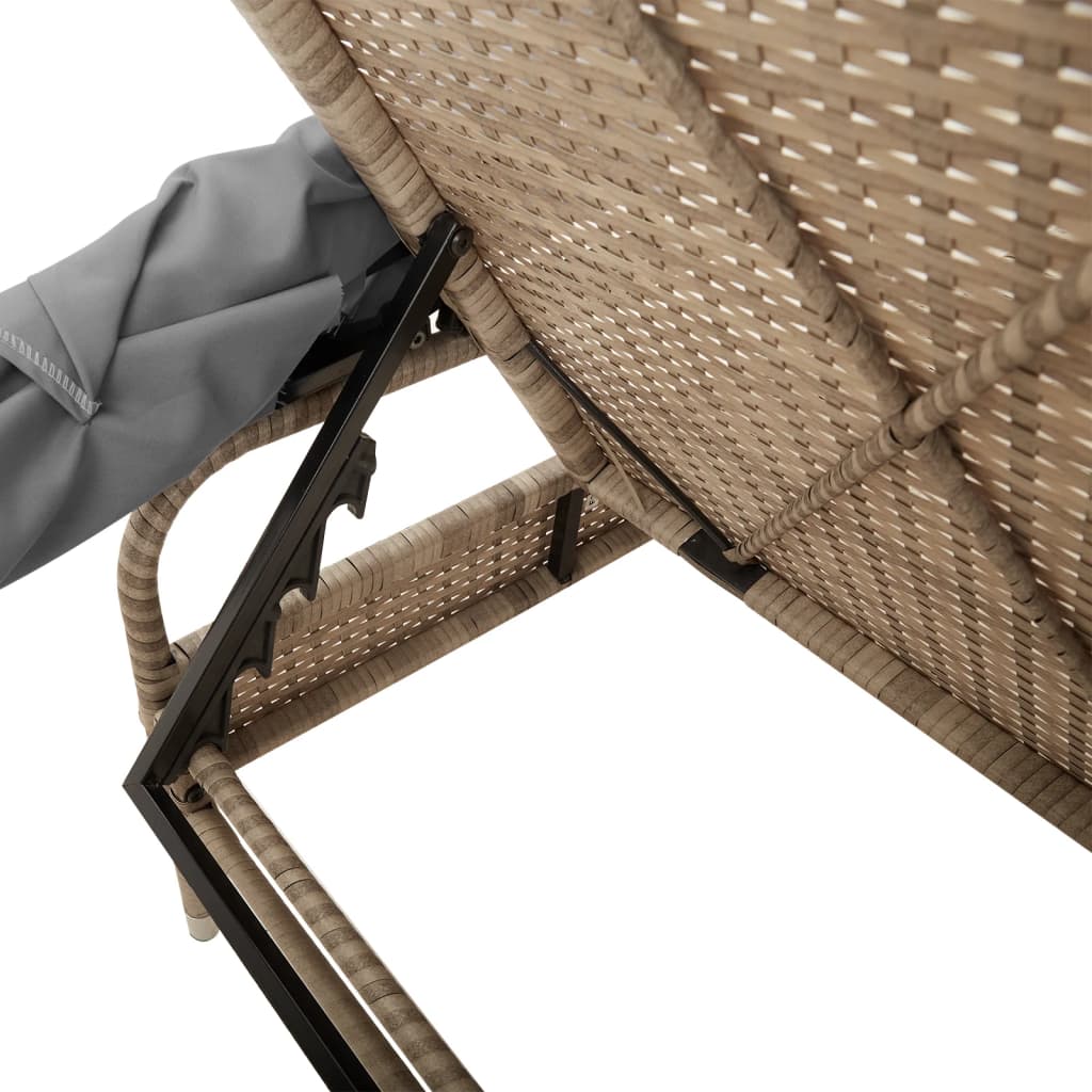 liggestol med baldakin og bord polyrattan beige