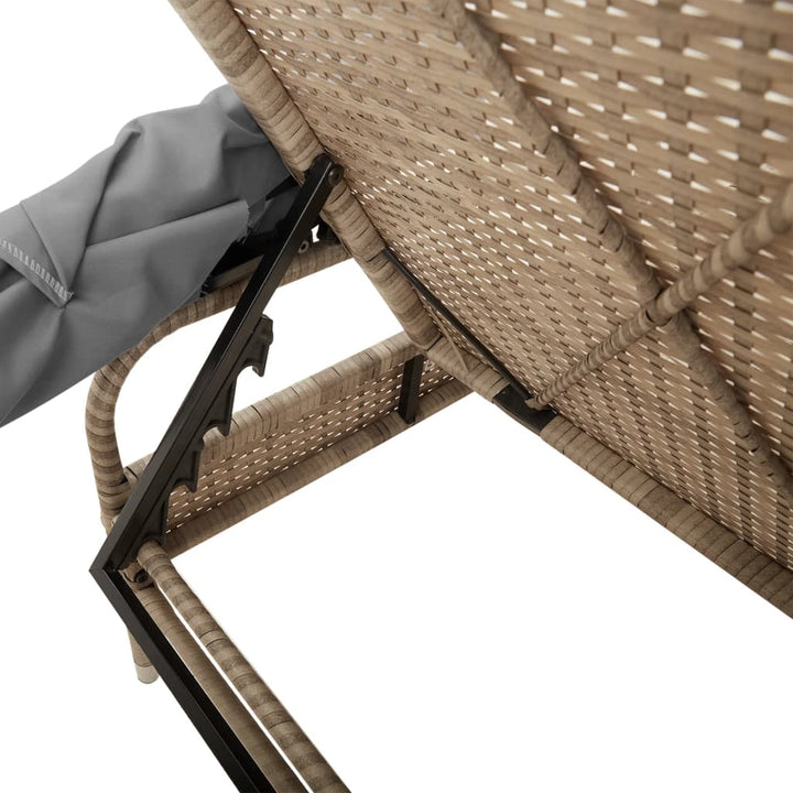 liggestol med baldakin og bord polyrattan beige