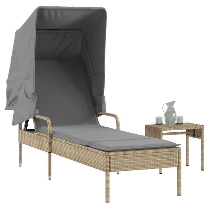 liggestol med baldakin og bord polyrattan beige