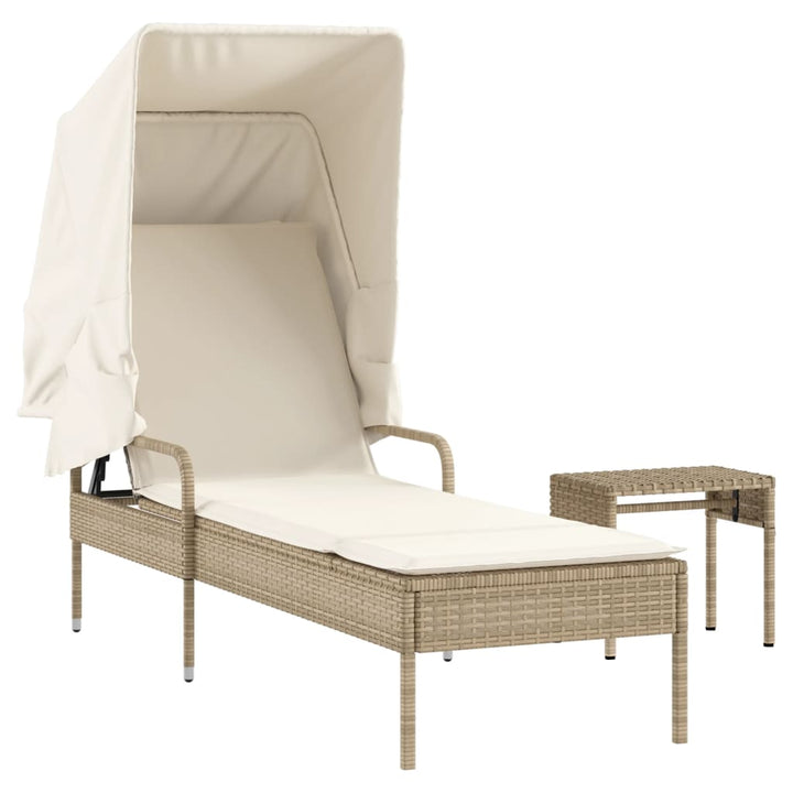 liggestol med baldakin og bord polyrattan beige