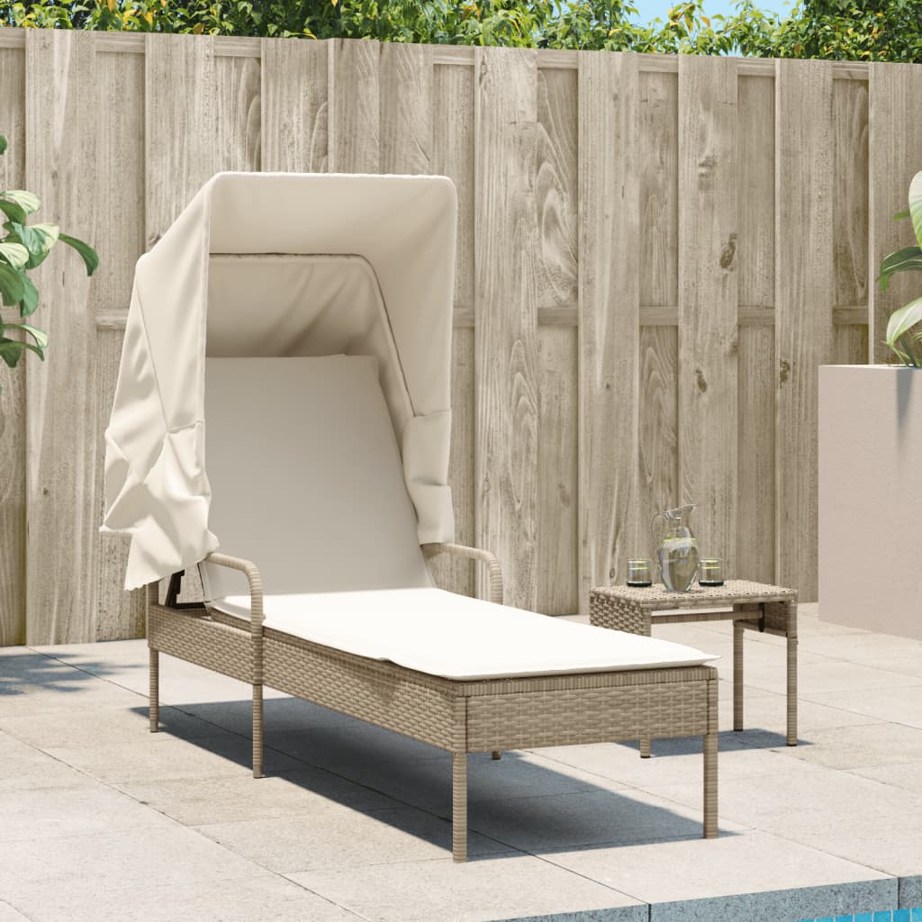 liggestol med baldakin og bord polyrattan beige