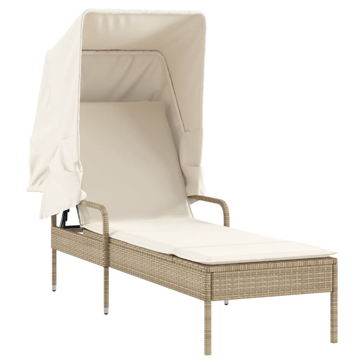 liggestol med baldakin og bord polyrattan beige