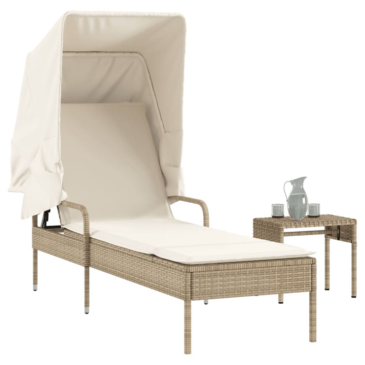 liggestol med baldakin og bord polyrattan beige