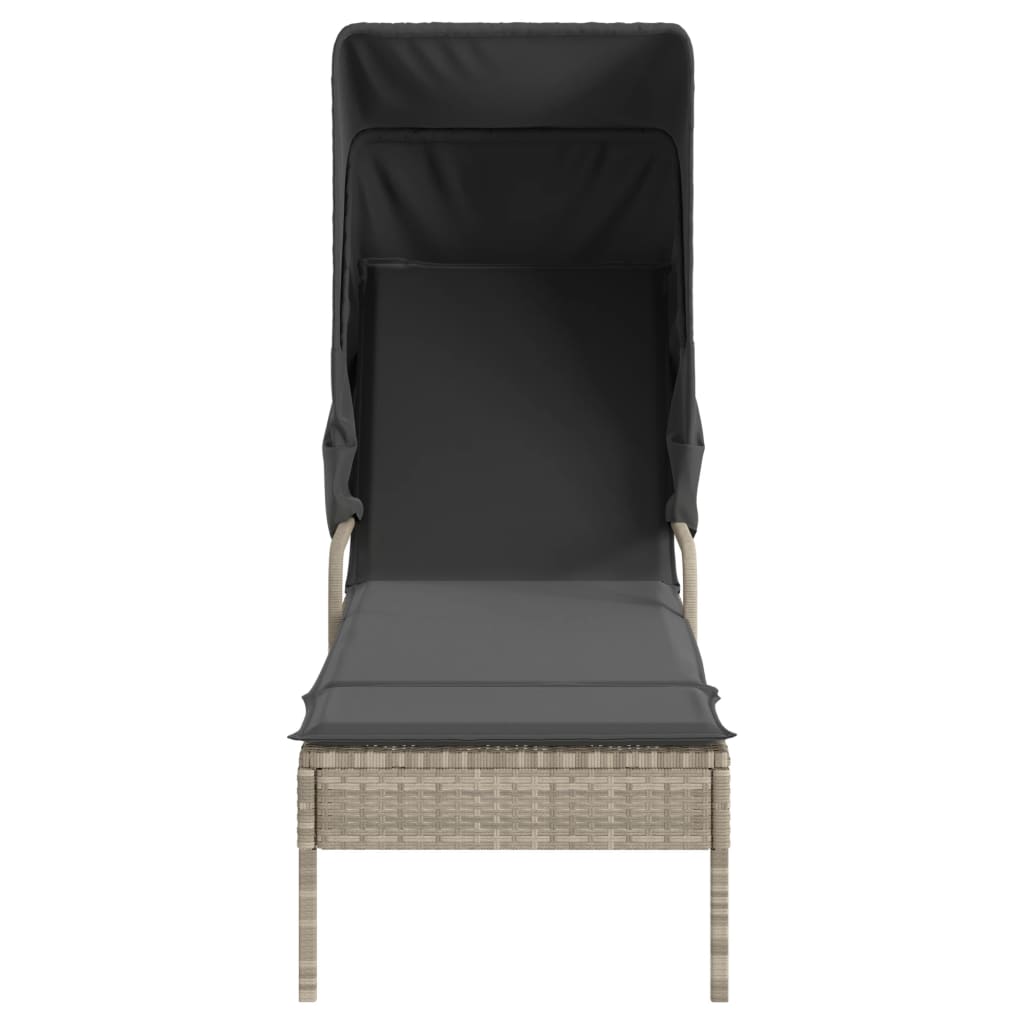 liggestol med baldakin og bord polyrattan lysegrå