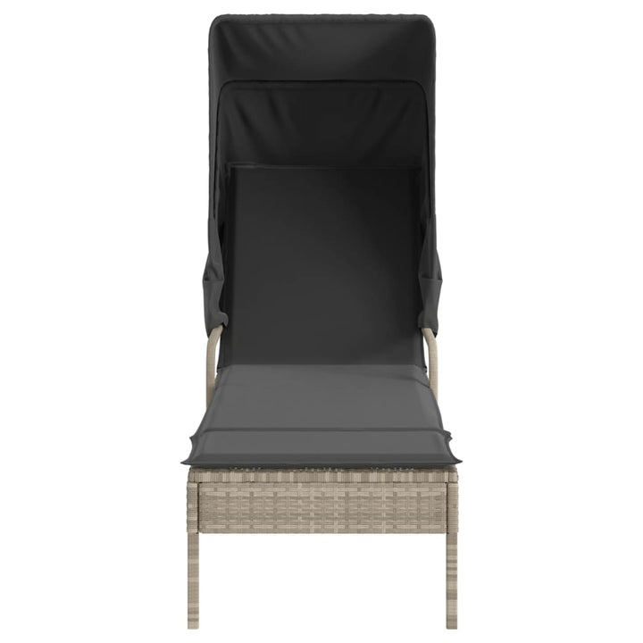 liggestol med baldakin og bord polyrattan lysegrå