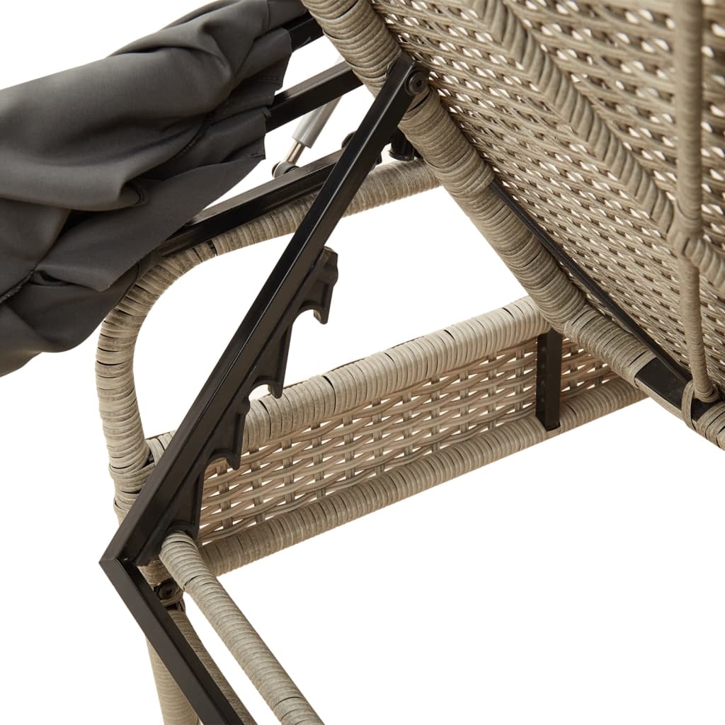 liggestol med baldakin og bord polyrattan lysegrå