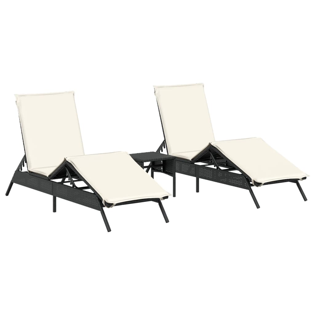 liggestole 2 stk. med bord polyrattan sort