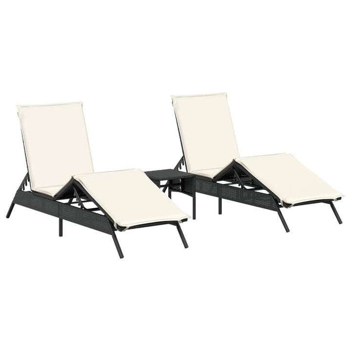 liggestole 2 stk. med bord polyrattan sort