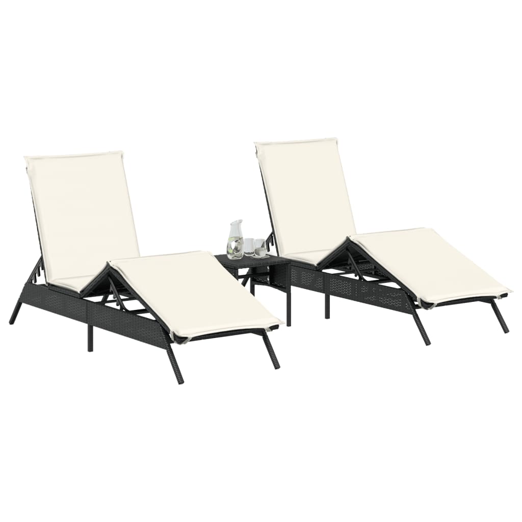 liggestole 2 stk. med bord polyrattan sort