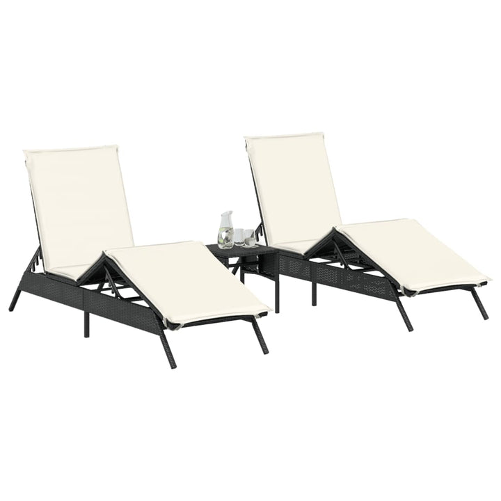 liggestole 2 stk. med bord polyrattan sort